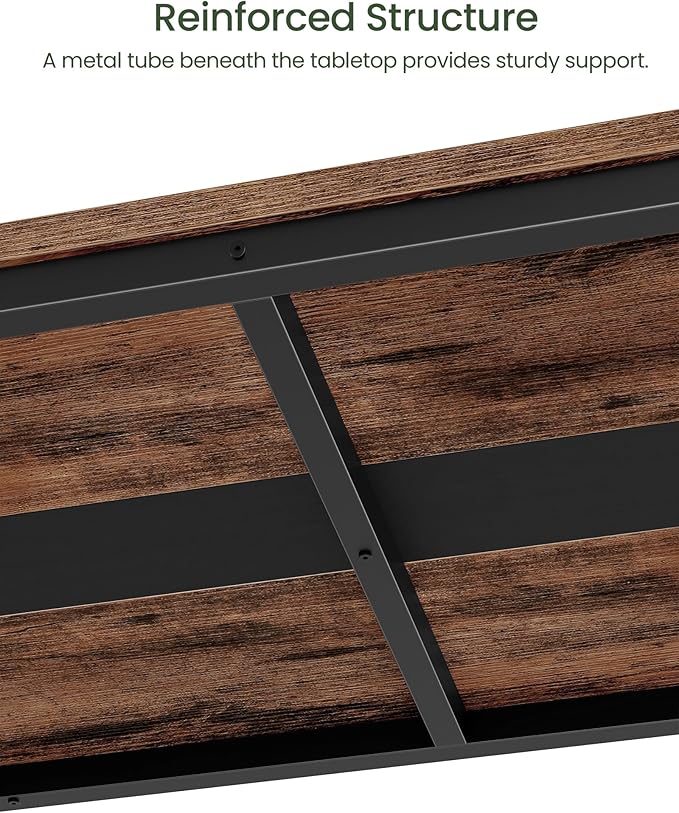 47.2'' Dining Table, Rectangle Color-Blocked Kitchen Dinner Table, for 6 People, Writing Desk, for Dining Room, Living Room, Office, Rustic Brown and Black TCZ12BF