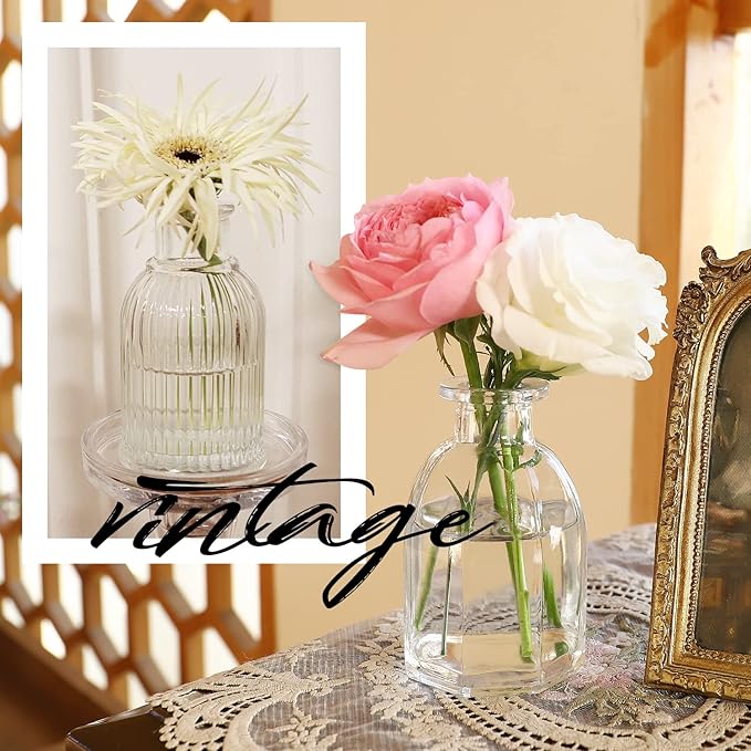 Bud Vases in Bulk 24, Small Glass Vase for Centerpieces, Vintage Vases for Decor, Mini Clear Single Flower Vase Bulk for Wedding Decor Rustic Decorative Christmas Vases Set Home Table Decorations