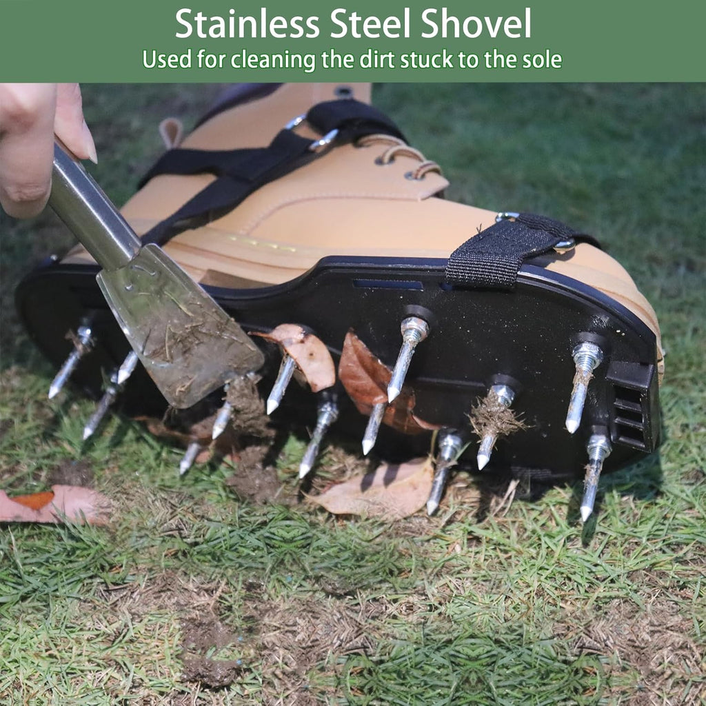 Lawn Aerator Shoes, Pre-Assembled Lawn Aerator Spiked Aerating Sandals with Adjustable Straps and Stainless Shovel, Heavy-Duty Spike Shoes for Men Women Aerating for Lawn, Yard, and Garden