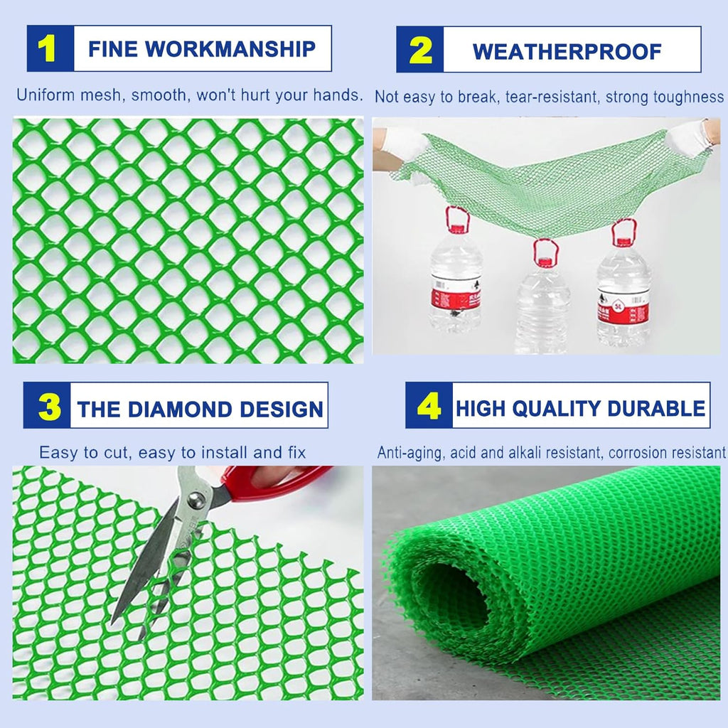 Upgraded Plastic Chicken Wire Fence Mesh 0.7in Poultry Animal Barrier Fence Garden Netting for Farm Poultry Chicken Netting Width 3.3ft(Size:98'L x 3.3'W Roll,Color:Green)