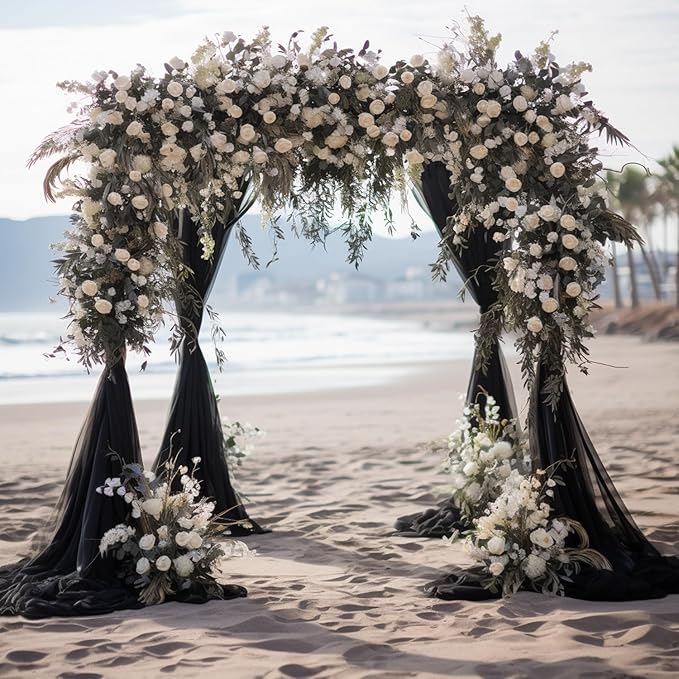 Wokceer Black Wedding Arch Draping Fabric Backdrop 3 Panels 28.7" X 20FT Sheer Drapes Fabric for Wedding Arbor Ceremony Party