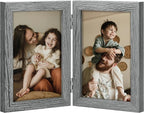 decorUhome Double 4x6 Picture Frame Vertical, Engineered Wood Bifold Photo Frame with Plexiglass for Tabletop Display, 4x6, Grey