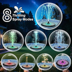 Solar Fountain UFO Style, 2026 Upgrade 5W Glass Solar Panel Bird Bath Fountain with LED Lights, 4000mAh Backup Battery, 7 Nozzles for for Garden, Pond, Pool, Patio Outdoor Water Feature