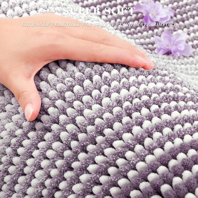 Bathroom Rugs and Mats Sets, 2 Piece Thick Absorbent Chenille Bath Mat Rug Set Non Slip, Soft Shaggy Bath Room Floor Mats for Bathroom, Machine Washable (Lavender Purple, 20" x 32" Plus 16" x 24")