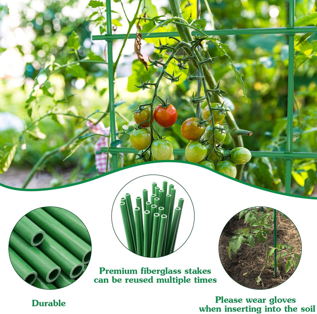 Garden Stakes 17Inch 40Pack, DIY Tall Plant Support Stakes of 4Ft,5Ft,6Ft,7Ft, HAINANSTRY Fiberglass Plant Stake for Indoor & Outdoor Plants, Tomato Vegetable Stakes for Garden
