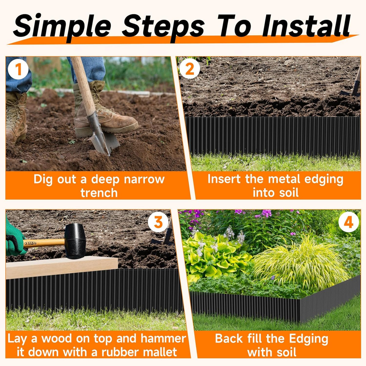 Corrugated Garden Edging,6"×40Ft Galvanized Steel Landscape Edging & Lawn Edging Border,Metal Garden Border for Flower Beds,Garden,Lawn,Raised Beds & Tree Surrounds(Black)