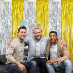 GOER 6.4 ft x 8.2 ft Metallic Tinsel Foil Fringe Curtains Party Backdrop Party Streamers for Birthday,Graduation,New Year Eve Decorations Wedding Decor (2 Pcs,Gold&Silver)