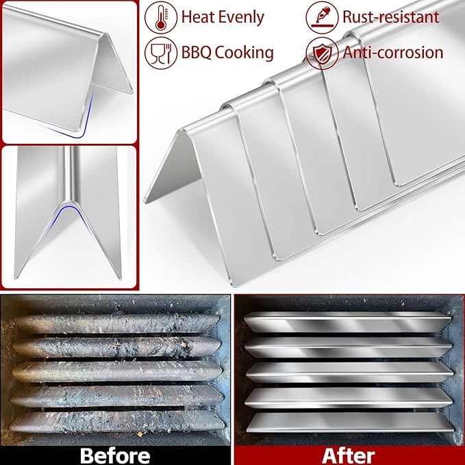 GasSaf 24.5 inch Flavorizer Bar Replacement for Weber 7539, 7540, Genesis 300 Series E-310, E-320, S-310, S-320, EP/CEP 310 & 320 (with Side Mounted Control Panels), 5-Pack Stainless Steel Flavor Bar