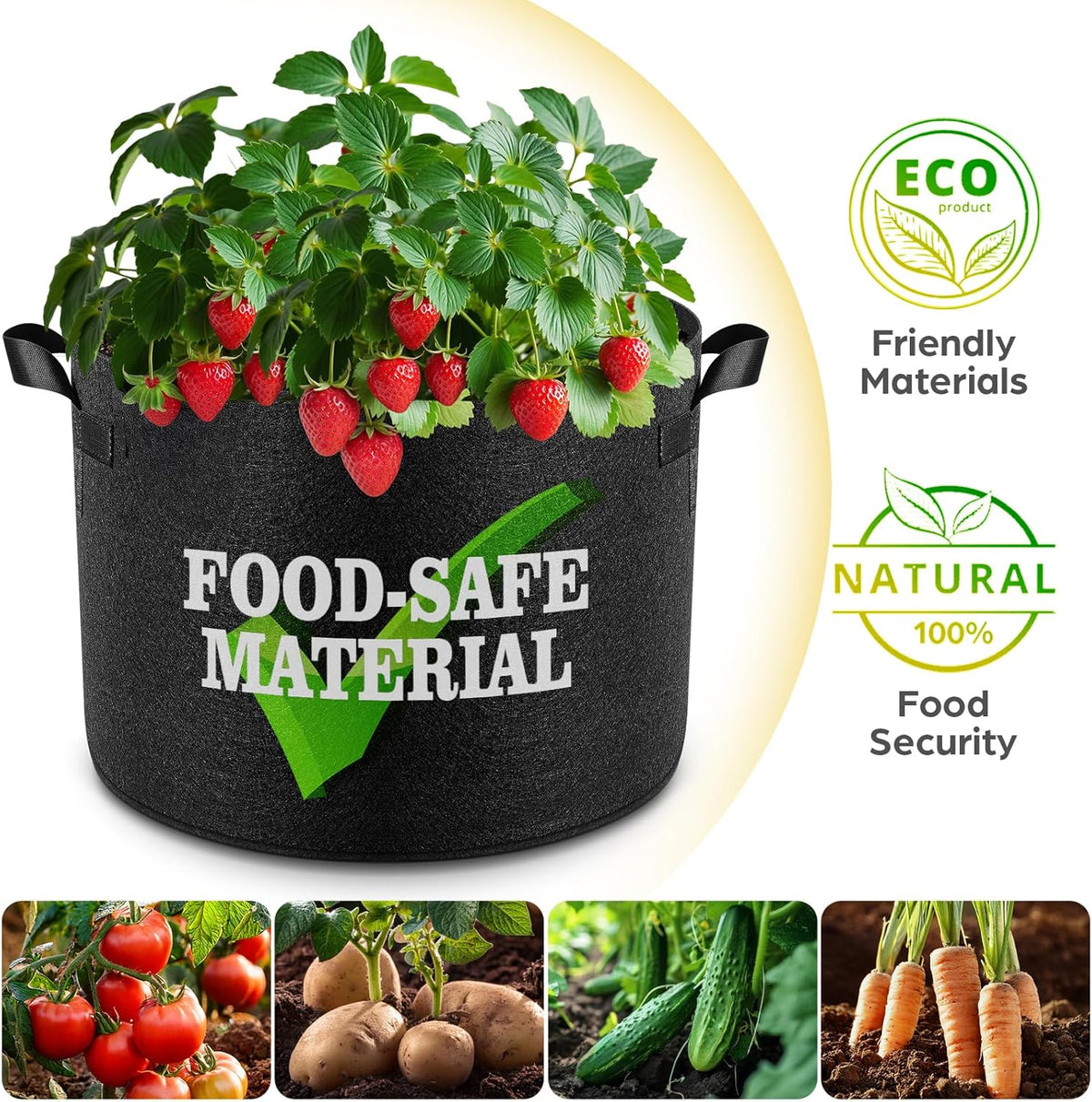 5 Pack 15 Gallon Grow Bags, Thickened Nonwoven Fabric Planter Pots with Handles, Heavy Duty 300G Garden Pots for Tomato, Potato and Vegetable
