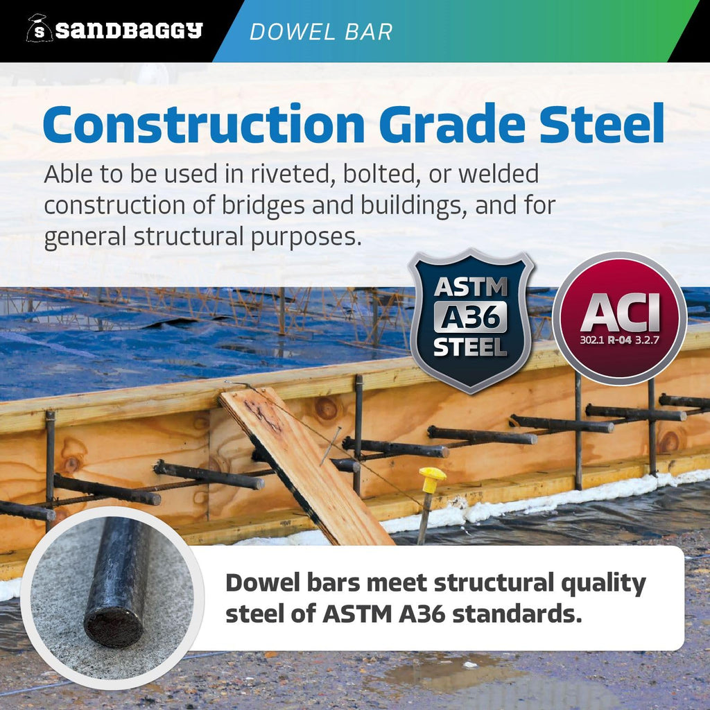 Sandbaggy Smooth Concrete Dowel Bar (3/4" W x 18" L) - Saw Cut Ends - Plain Grade 60 Steel - Construction Grade for Concrete Projects (20, Count)