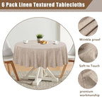Fitable Faux Linen Round Tablecloths 60 Inches - 6 Pack Neutral Table Clothes Faux Burlap Table Covers for Kitchen, Dining Room, Party, Farmhouse, Outdoor (Great for 20"-48" Round Tables, Nature)