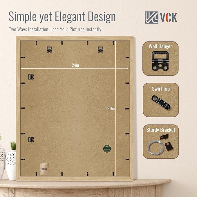 VCK 24x30 Poster Frame Set of 4 - Oak, Gallery-Quality Wood Picture Frames, 1.1-Inch Wide Border, Polished Plexiglass, Vertical or Horizontal Wall Display for Photo/Art/Prints, Natural Oak