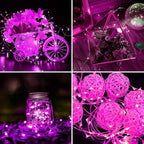 Aogist 50 Pack Fairy Lights 3 Modes 7ft 20 LED Waterproof,Battery Operated Silver Wire Firefly Starry Moon Mini String Lights for Mason Jars Christmas DIY Crafts Wedding Party Bedroom,Pink