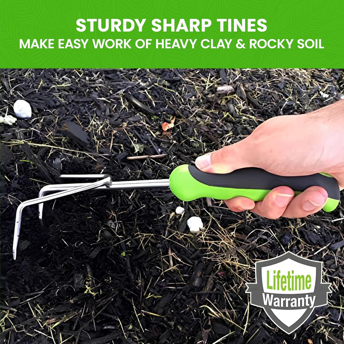 Garden Guru Hand Cultivator Rake Tiller Tool - Stainless Steel for Ultimate Strength - Rust Resistant - Ergonomic Handle - Great for Gardening Cultivating Loosening Weeding