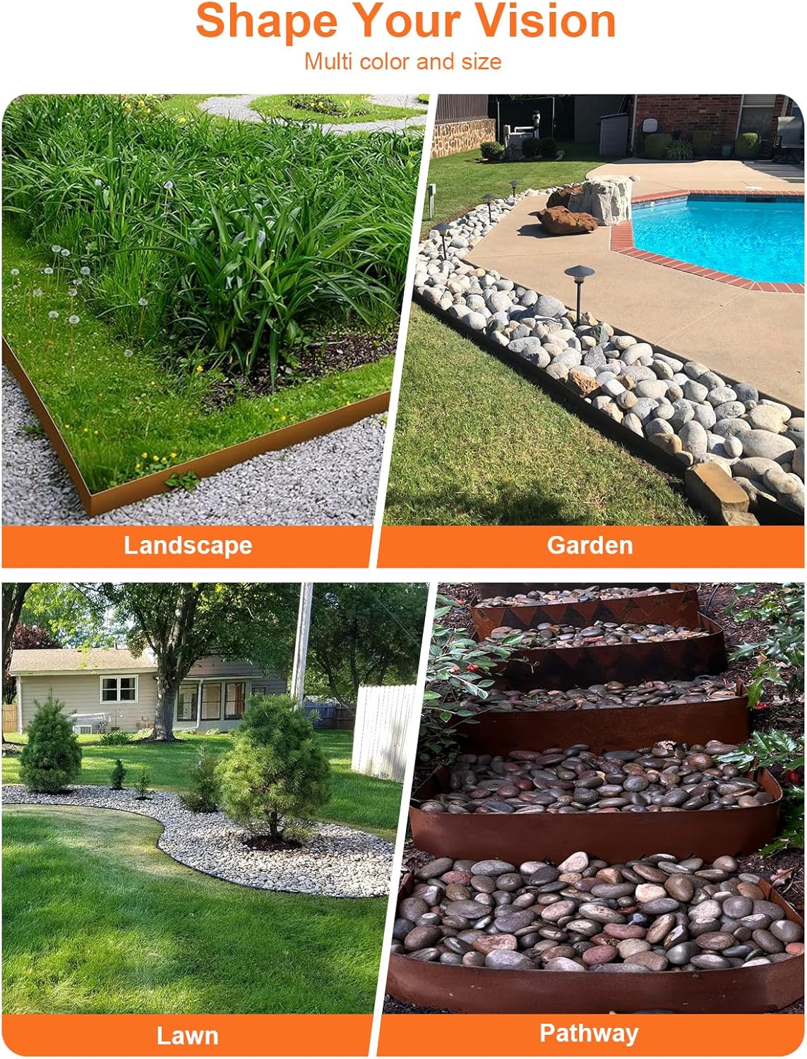 Vinci Landscape Edging Border, 40" L x 8" H 3Pack 10FT Total Black Galvanized Steel Garden Edging,Easy Installation,Sturdy Elegant Metal Lawn Broder for Flower Beds, Pathways, Paver Edges and Yard