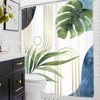 Glawry Boho Blue Green Shower Curtain Mid Century Abstract Tropical Palm Leaf Modern Minimalist Plant Botanical Bathroom Geometric 72Wx72L Inches Bath Accessories Art Home Decor Fabric 12 Pack Hooks