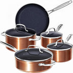 Nuwave 9pc Cookware Set Healthy Duralon Blue Ceramic Nonstick Coated, Diamond Infused Scratch-Resistant, PFAS Free, Oven Safe, Induction Ready & Evenly Heats, Tempered Glass Lids & Stay-Cool Handle