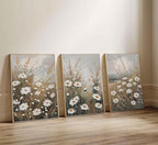 3 Pcs Vintage Wildflowers Field Canvas Wall art Farmhouse Rustic Wildflower Nature Landscape Painting Pictures Wall Decor Posters Print Artwork for Living Room Bathroom Home Decoration Unframed