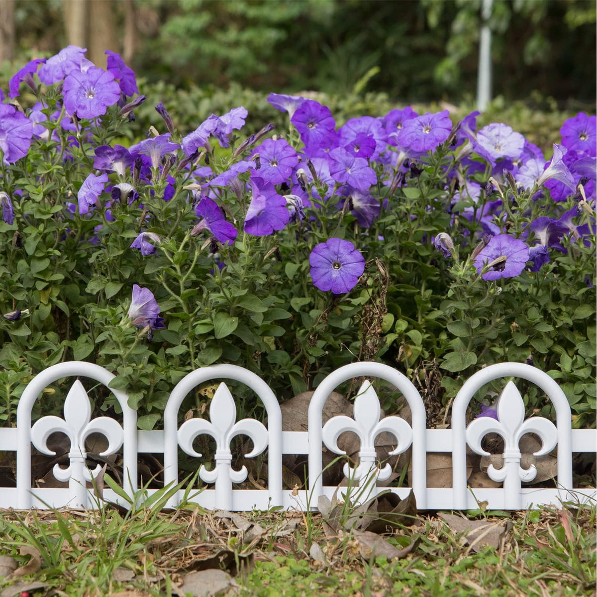 Evelyne White Garden Border Plastic Edging: Wrought Iron Design - 15pcs White Yard Landscaping Fence Liner Lawn Edge Barrier - 20ft Kit of Decorative Lawn Landscape Panels Elements