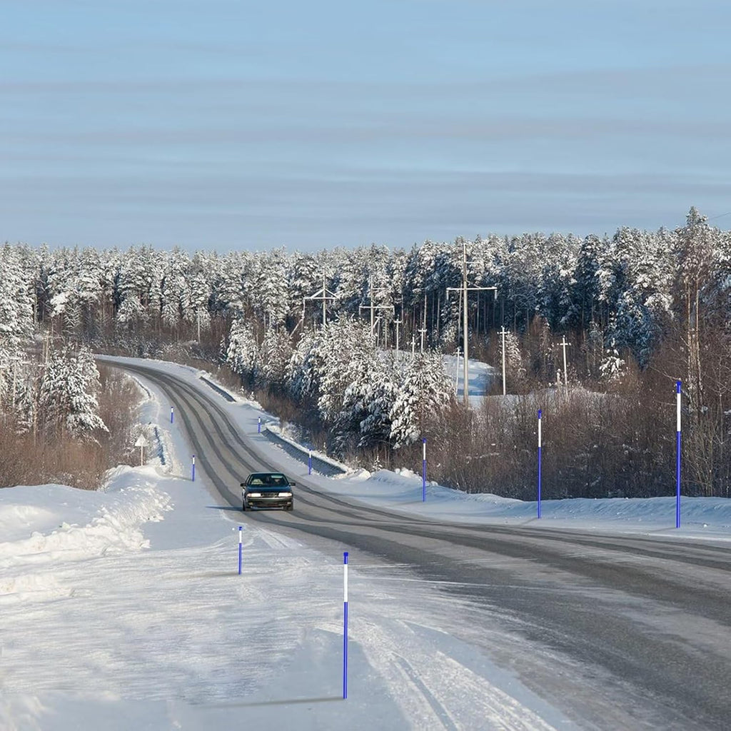 Growsun Driveway Marker 48 inch Blue Fiberglass 5/16 inch Dia Snow Fence Reflective Plow Stakes for Yard Walkways Parking Lots Safety Rods Edge, 50 Pack