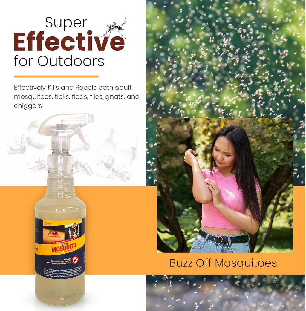 Natural Mosquito Control Ready to Use Spray, Repels Mosquitoes, Ticks, Fleas, Flies, Gnats, and Chiggers Away (32 oz Ready to use)