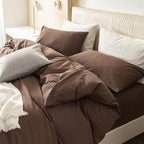JIYUAN 100% Washed Cotton Duvet Cover Set 3 Pieces Super King, 1 Duvet Cover 108x98 Inches(Comforter Not Included) and 2 Pillowcases,Linen Feel Bedding Set Comfy and Breathable,Chocolate Brown