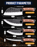 Butcher Knife Set, KITNATS 4PCS Hand Forged kitchen knives Set-Meat Cleaver Knife & Serbian Chef Knives & Vegetable Knives & Boning Knifes, Viking Knives for Kitchen, Outdoor Cooking, BBQ Gift for Men