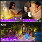 Bug Zapper Outdoor with Colorful Lighting and Auto-Sensing, 3 in 1 Cordless 4000mAh Battery Electric Fly Trap, Rechargeable Mosquito Zapper for Camping, Patios, Garden, Kitchen (2Pack-Grey)