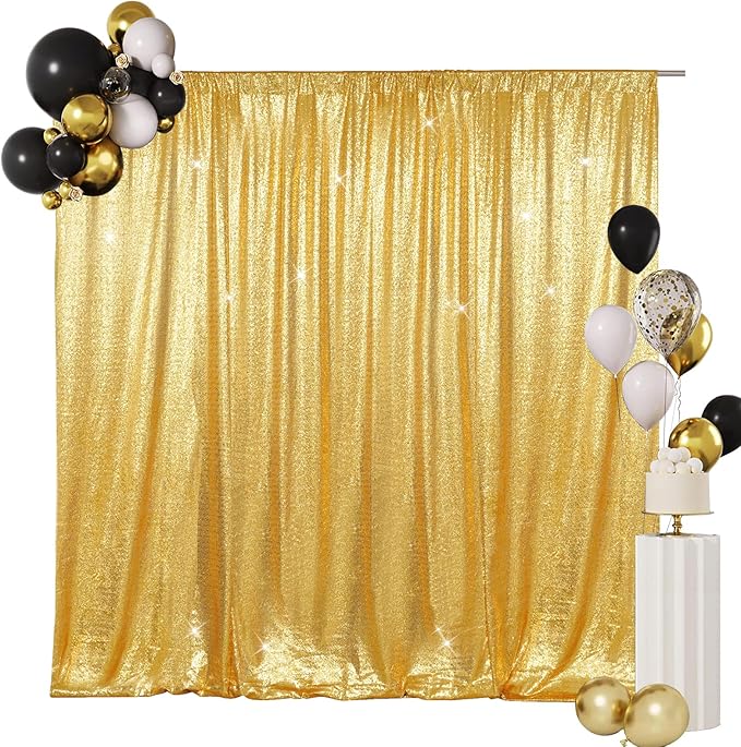 SquarePie Sequin Backdrop Curtain Not See Through Background for Wedding Party 8FT x 8FT Gold