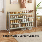 Shoe Rack 4 Tier Long Storage Organizer Wide Metal Shoe Shelf for Closet Entryway Grey