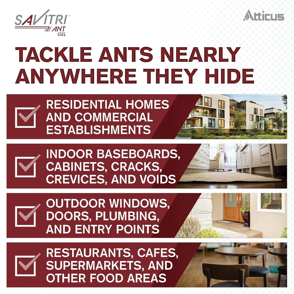 Atticus Savitri Ant Gel Bait (4 x 30 Grams) - Indoor and Outdoor Use - Indoxacarb Ant Killer