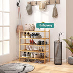 5-Tier Bamboo Shoe Rack for Entryway, Stackable | Foldable | Natural, Shoe Organizer for Hallway Closet, Standing Shoe Racks for Indoor Outdoor