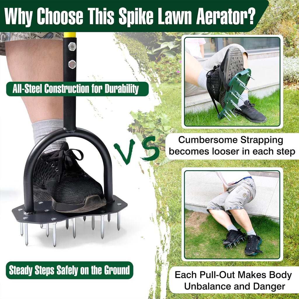 Jardineer Lawn Aerator Spike Tool, Updated 36" Metal Grass Aerator with Longer Spikes, Pre-Assembled Manual Yard Aerator for Lawn Aeration, Soil Aerating