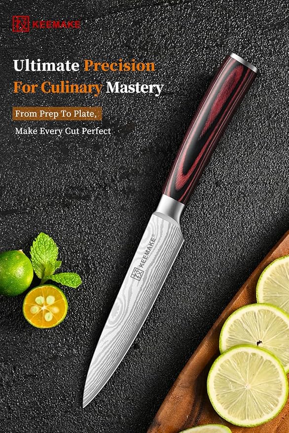 KEEMAKE Kitchen Utility Knife, 5 Inch Chef Knife,Ultra Sharp High Carbon Stainless Steel,Tomato Knife for Fruit and Vegetable Cutting with Ergonomic Handle, Paring Knife for Kitchen