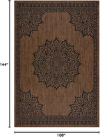 CAMILSON Outdoor Rug, 9x12 Medallion Nut Brown Black Modern Area Rugs for Large Indoor and Outdoor Patios, Kitchen and Hallway Mats, Washable Porch Deck Outside Carpet (Nut Brown Black, 9 x 12)