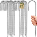 12 inches Ground Stakes Heavy Duty 28 Pieces Metal Fence Rebar Stake 5/16" Diameter J Hook Ground Spikes, Tent Stakes, Swing Set and Gazebo Anchors