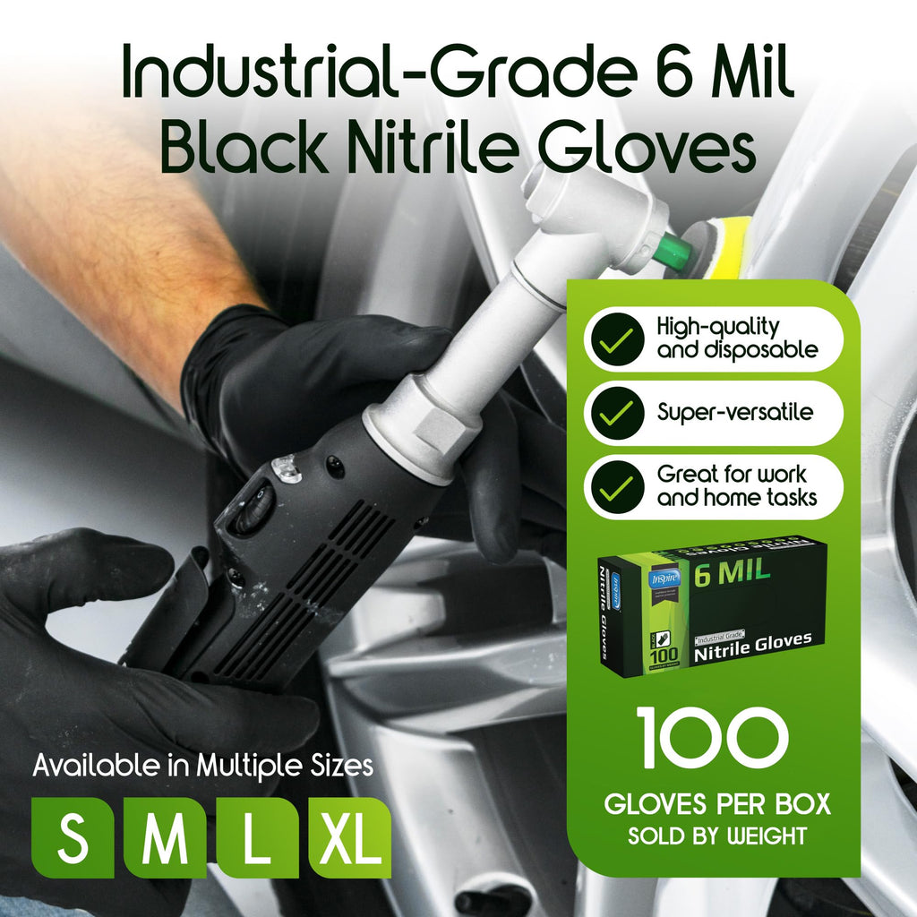 Inspire Black Nitrile Gloves HEAVY DUTY 6 Mil Nitrile Chemical Resistant Medical Cooking Cleaning Disposable Black Gloves