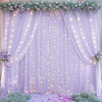 10ft x 10ft Lavender Chiffon Backdrop Curtain with Lights String for Parites Wedding Wrinkle Free Curtain Photo Backdrops Drapes for Baby Shower Birthday Party Home Decorations