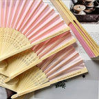 70 Pcs Personalized Pink Wedding Folding Fans for Guests, Custom Engraved Summer Wedding Fans, Folded Hand Fans for Wedding Favors, Vintage Silk Handheld Fans for Bridal Shower Decorations