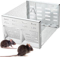 Humane Rodent Trap for Indoor & Outdoor Use - Automatic Multi-Catch Metal Cage with Double One-Way Doors, Reusable Safe Trap for Mice, Chipmunks & Small Animals (Grey)