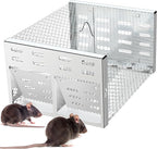 Humane Rodent Trap for Indoor & Outdoor Use - Automatic Multi-Catch Metal Cage with Double One-Way Doors, Reusable Safe Trap for Mice, Chipmunks & Small Animals (Grey)