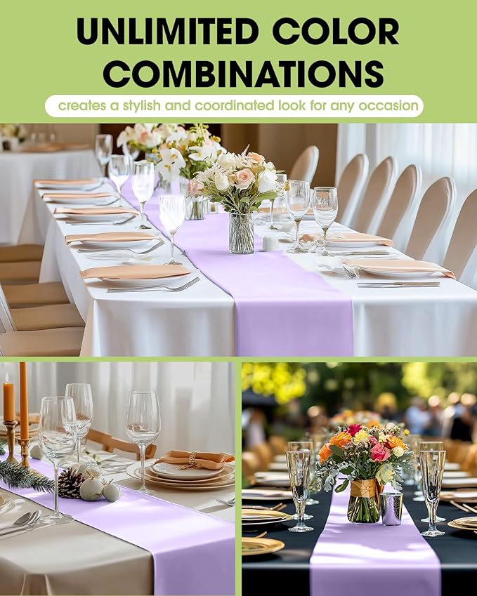 Pureegg Lilac Plastic Table Runners - 10 Pack, 14'' x 108'', Water Resistant & Disposable Lavender Centerpiece Decorations for Table Cloth, Wedding, Birthday, Holiday, Baby Shower, Party, Home Decor