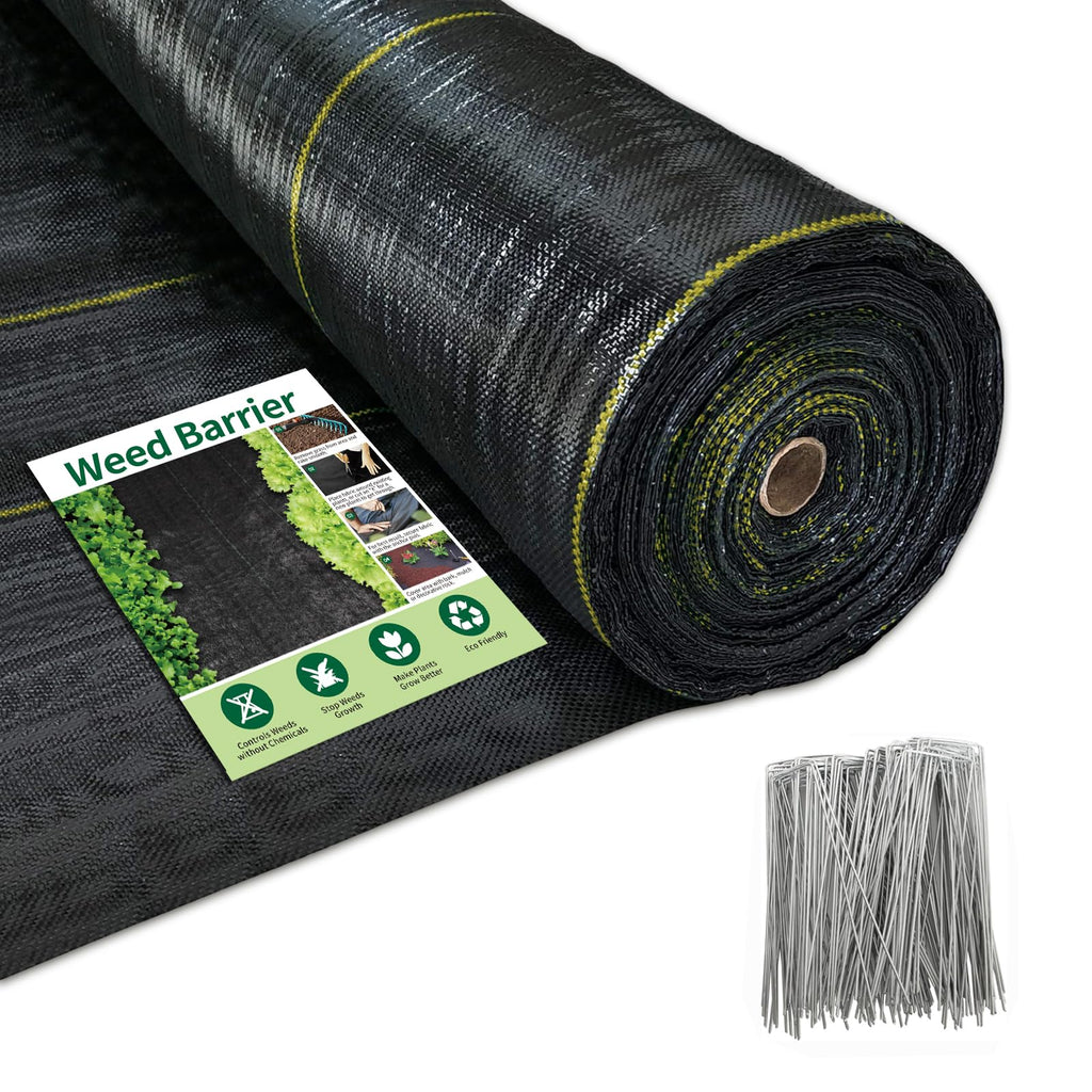 Sunocity 4ft x 300ft Durable Weed Barrier Fabric, 3.2oz Heavy-Duty Landscaping Fabric, Permeable Ground Cover for Garden, Lawn, and Outdoor Projects, Easy to Install, with 90 Staples