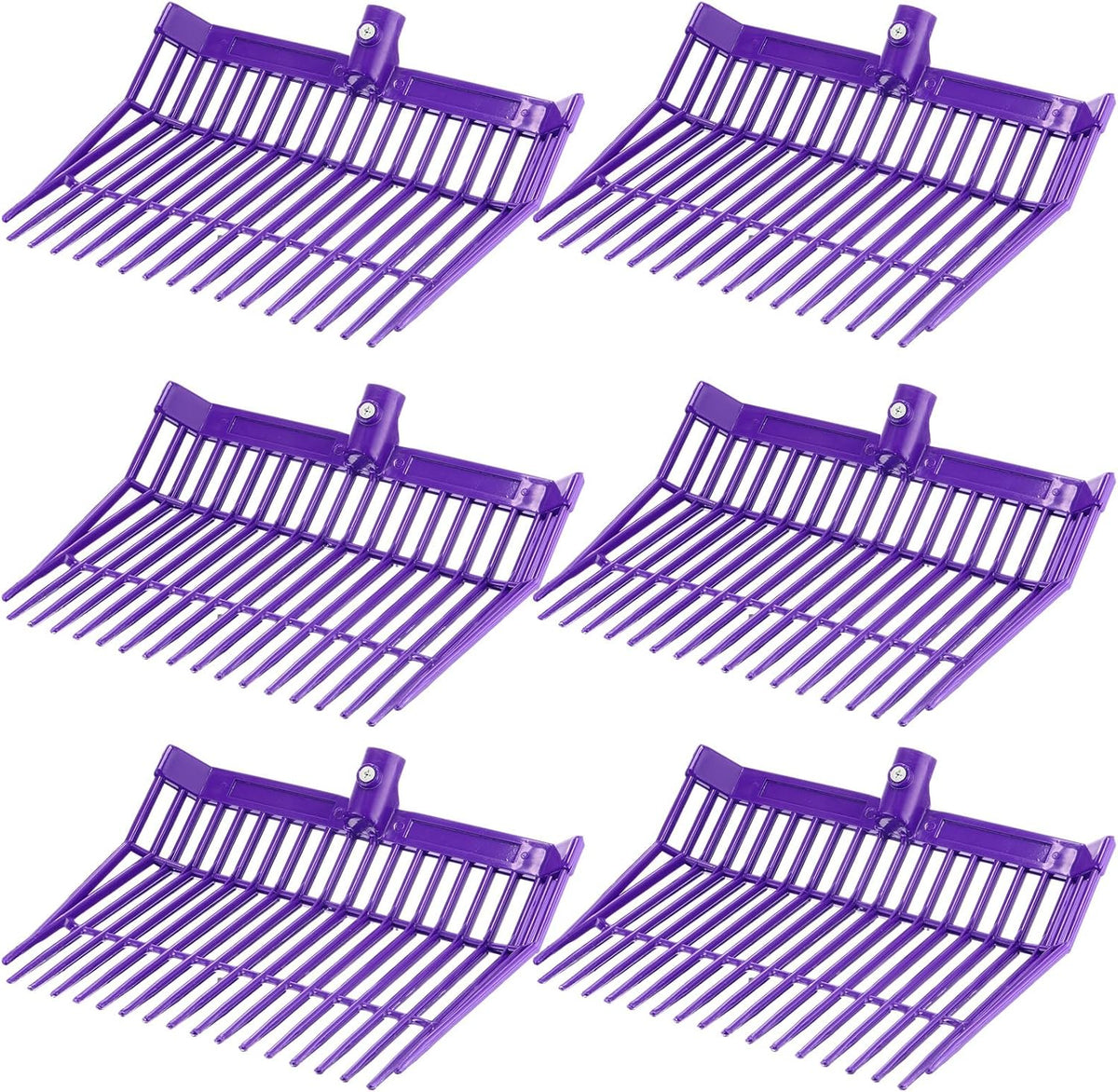 Lasnten 6 Pcs Manure Fork Head Bulk 18 Tines Pitch Fork Replacement Head with Screws and Nuts Durable Stable ABS Plastic Pitchfork for Horse Stall Picking up Manure(Purple)