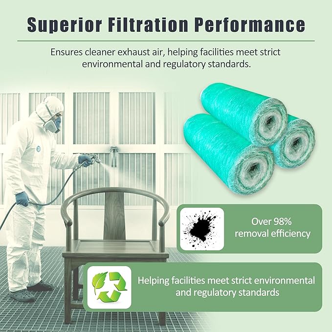 Fiberglass Paint Booth Filter Roll for Spray Booth 15-Gram Green 200ft (48" x 200ft)