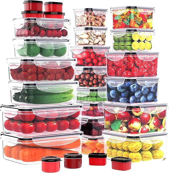 RockBerry 56 PCS Food Storage Containers with Lids Airtight- Plastic Container for Pantry Kitchen Organization-Microwave Dishwasher,Freezer Safe 100% Leak Proof (28 Stackable Boxes-28 Lids)