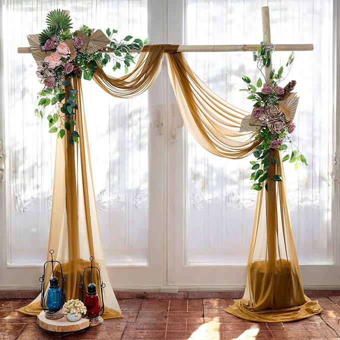 MDS Halloween Chiffon Draping Fabric - 2 Panel, 30" Wide x 30ft Long - Sheer Spooky Arbor & Canopy Drapery for Haunted House Backdrops, Party Ceilings, DIY Costumes & Themed Events - Mocha