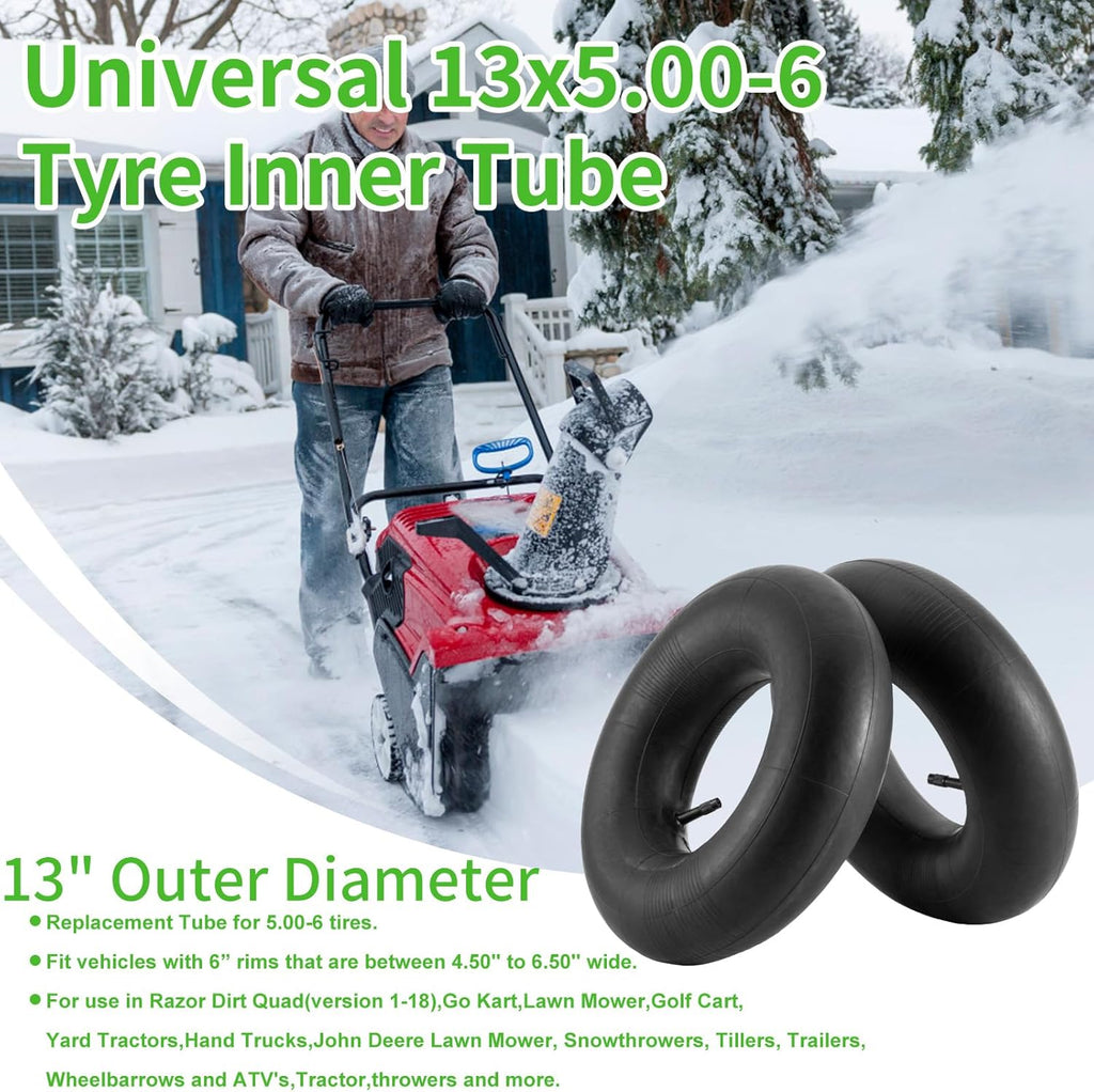 13x5.00-6" Inner Tubes, 2 Pack Heavy Duty 5.00-6/4.00-6 Replacement Tire Inner Tube with Straight Valve Stem Universal Fit for Razor Dirt Quad Lawn Mowers ATVs Yard Tractor Snow Blower and More