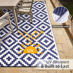 OLANLY Waterproof Outdoor Rug 9x18 ft, Outdoor Plastic Straw Rug for Camping, RV Mat Outside, Indoor Outdoor Carpet for Porch, Deck, Backyard, Balcony, Picnic, Navy & White
