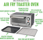 GreenLife Countertop Toaster Oven Air Fryer Stainless Steel, Healthy Ceramic Nonstick, PFAS and PFOA-Free, Tray & Basket, Bake, Broil, Reheat, Adjustable Temp & Time Control, Auto Shutoff, Black